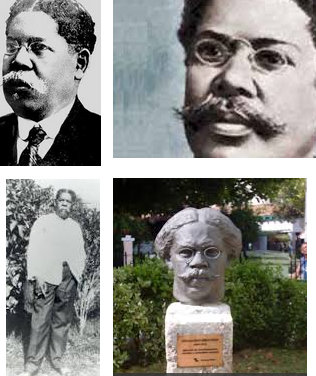 Imágenes de Juan Gualberto Gómez y del busto que le recuerda, ubicado a la entrada de la sede nacional de la Upec, en La Habana