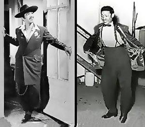 Los populares cantantes Tin Tan y Benny Moré actuando con los trajes de Chucheros conocidos en México como Pachucos y en los Estados Unidos “Zoot Suit”.